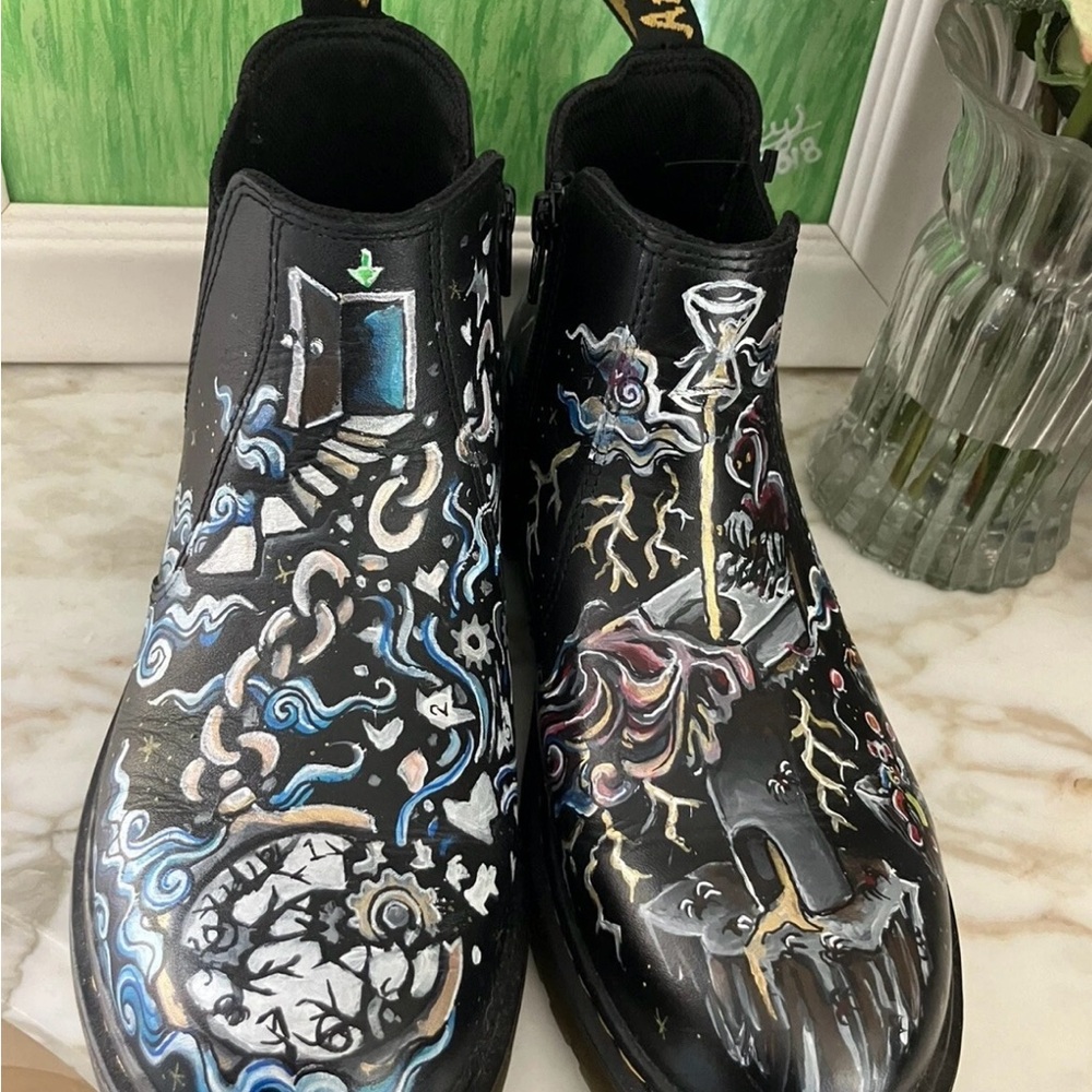 Dr. Martens Chelsea Custom Painted Air Wair Boots Jade Collins JCollarts New 9 - Picture 2 of 7